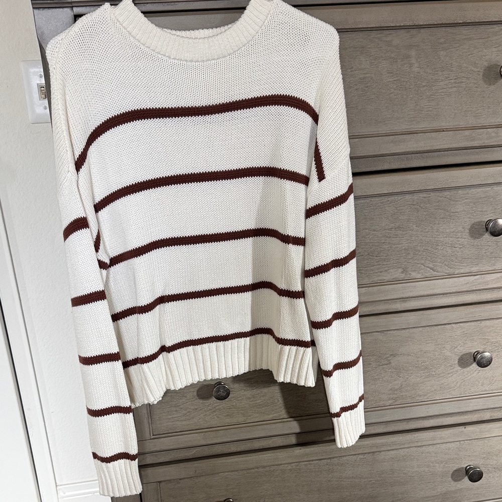 Elegant Cream and Brown Striped Sweater